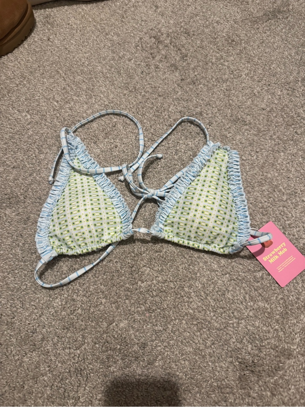 Strawberry Milk Mob Ruffle Bikini Bottom in Light Green & Sky Blue - Picture 2 of 6